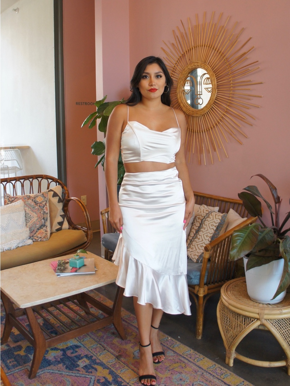 Dress Forum Ivory Satin Cowl Neck Crop Top